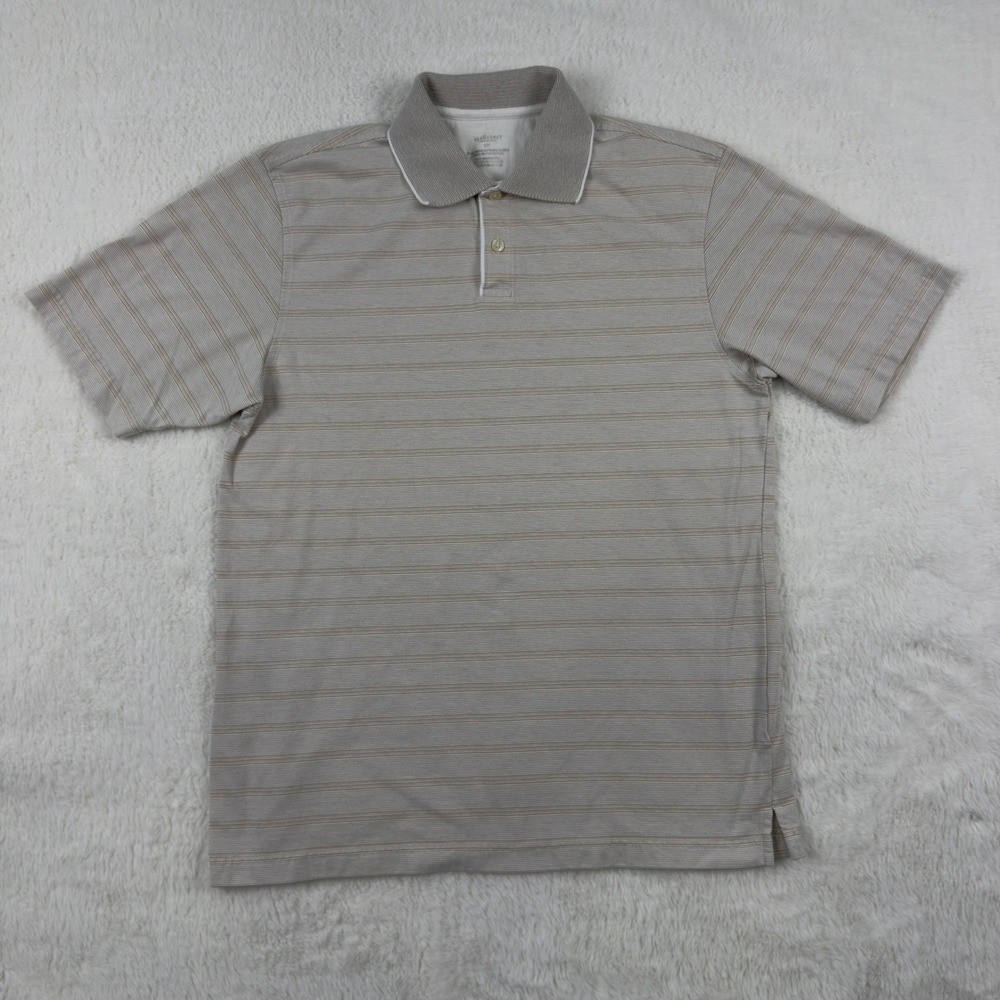 Van Heusen Mens Tan White Striped Short Sleeve Polo Shirt Small 5058136